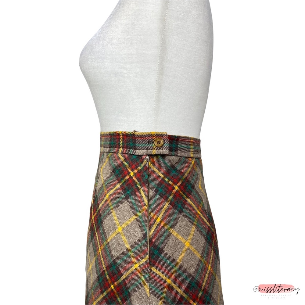 Vintage Women's Mister Leonard/Len Wasser Wool Plaid Tartan Midi Skirt [Size L] - Picture 13 of 15